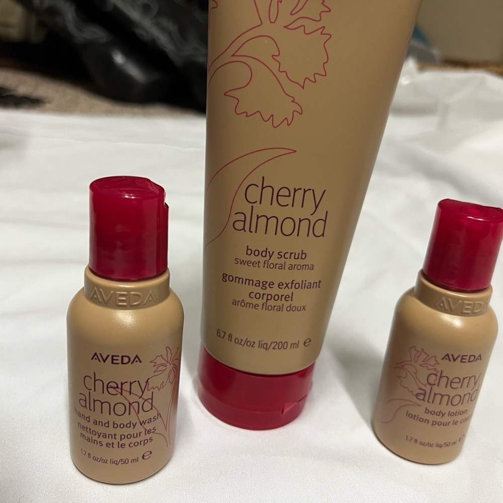 Aveda Cherry Almond Set ( includes lotion, body wash and body scrub)